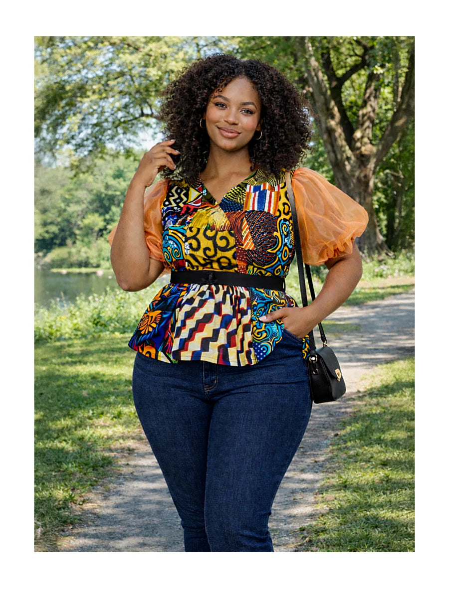 Royal Patch Ankara Wrap Peplum Blouse