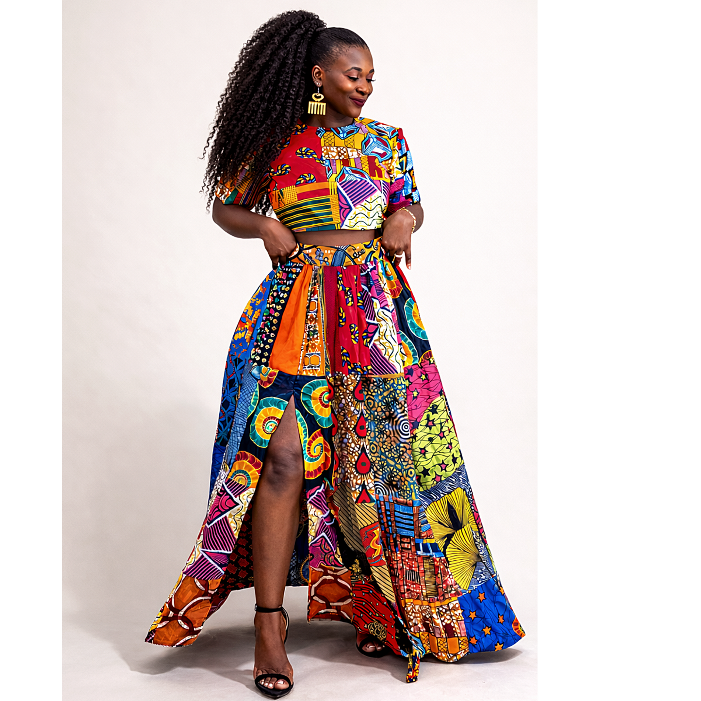 Two-piece set: Crop top + Maxi skirt  side pockets